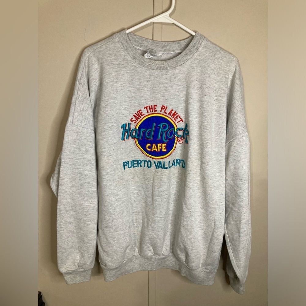 Vintage Hard Rock Cafe Sweatshirt Unisex XL Heather Gray Embroidered Pullover
